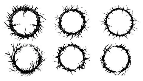 Thorn round frame set, vector gothic tattoo circle border black and white i.. Stock Illustration
