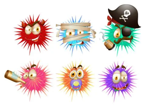 Thorny ball with faces Stock Illustration