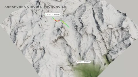 Thorong la annapurna circuit 3d terrain route map seamless loop Stock Footage 341900172