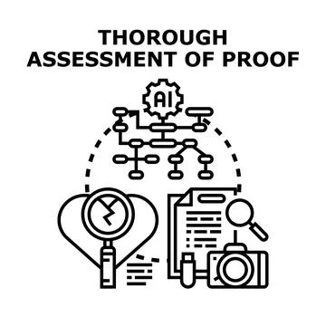 Thorough assessment of proof examining evidence and data analysis Stock Illustration