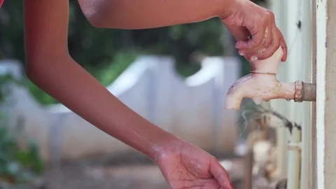 Thorough washing of kid hands soap foam and water before entering house Video stock 128501792