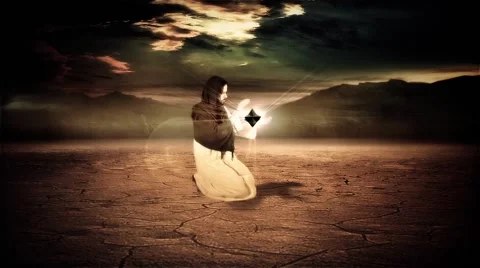 Thoth or Prophet figure rotating Merkabah or Star tetrahedron Video stock 48715457