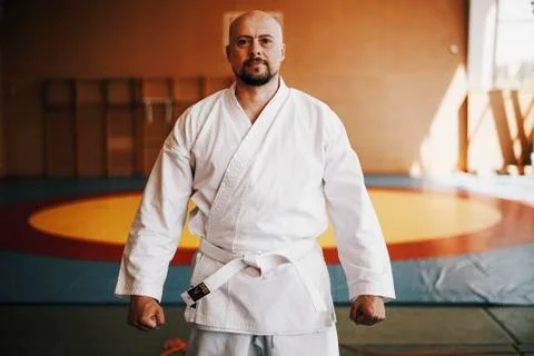 Though bald and bearded man in kimono Stock Photos
