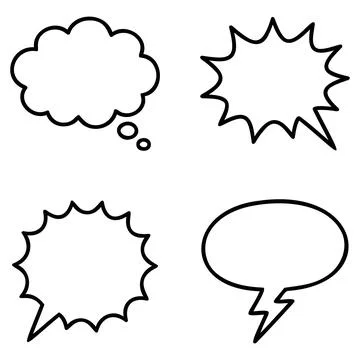 Thought Bubble and Chat Frame Line Art Vector Isolated on White Background Stock Illustration