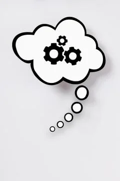 Thought bubble with gears against gray background Stock Illustration