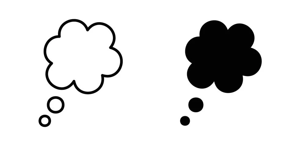 Thought bubble icon drawing lines. Silhouette style vector bundle Stock Illustration