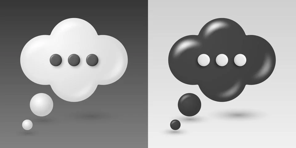 Thought Bubble Set Vector Illustration. 3d White and Black Thought Bubble Icons Stock Illustration