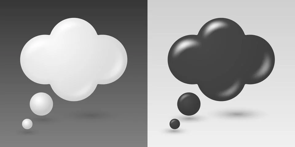 Thought Bubble Set, Vector Illustration. 3d Thought Bubble Set in White and Stock Illustration