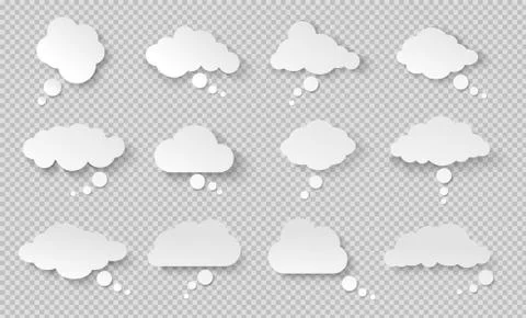 Thought bubble. Think cloud with shadow. White vector speech bubbles. Illustrazione stock