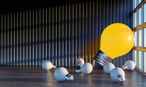 The thought bulb was left in the corner of the room, 3D render Stock Illustration