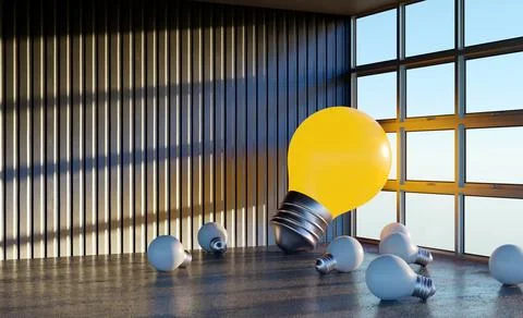 The thought bulb was left in the corner of the room, 3D render Illustrazione stock