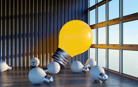 The thought bulb was left in the corner of the room, 3D render Stock Illustration