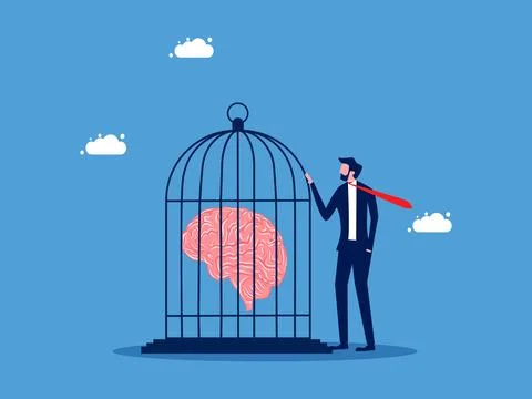 Thought control in the brain and lack of business freedom. businessman keeps  Stock Illustration