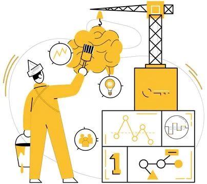 Thought experiment. Brainstorming and analyzing join hands, weaving fabric .. Stock Illustration