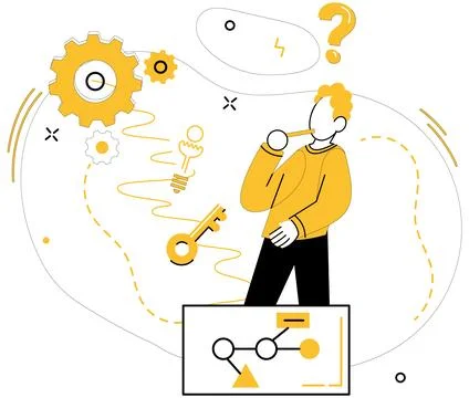 Thought experiment. The thought experiment metaphor illuminates path scient.. Stock Illustration