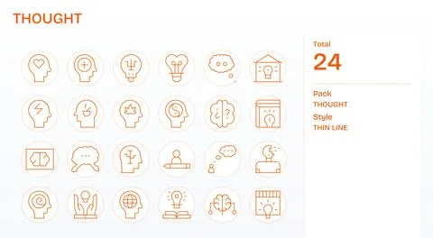 Thought Vector Graphics Pack including 24 Thin Line 128x128 Pixel Optimized.. Stock Illustration
