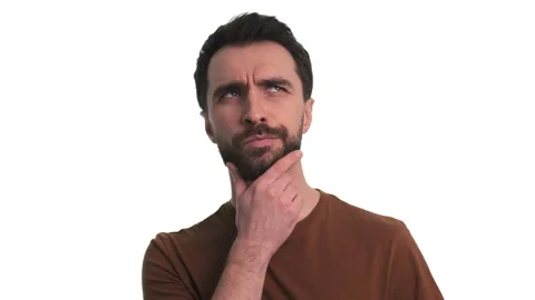 The thoughtful bearded man posing on camera. slow motion Stock Footage 150722691