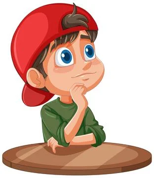 Thoughtful Boy in Red Cap Illustration Illustrazione stock