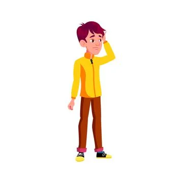 Thoughtful boy reminding answer on question in college cartoon vector Stock Illustration