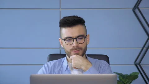 Thoughtful business manager working on project at table computer Stock Footage 146318558
