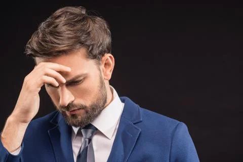 Thoughtful businessman solving big problem Foto stock