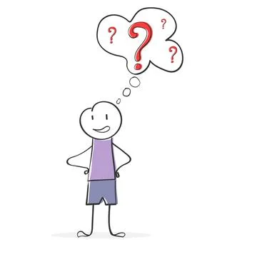 Thoughtful cartoon man with thoughts of solving the problem イラスト素材