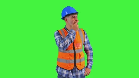 Thoughtful construction worker holding chin while reflecting, wearing orang.. Stock Footage 286985675