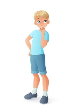 Thoughtful curious smart young boy. Isolated vector illustration. Stock Illustration