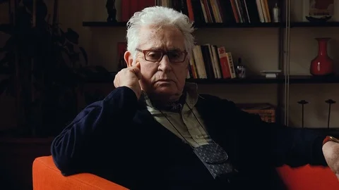 Thoughtful elderly male with pensive expression, feels lonely. depressed old man Video stock 85319353