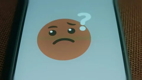 Thoughtful emoticon with question mark, presentation Video stock 310051479