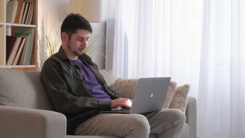 Thoughtful employee work problem solution man home Stock Footage 170082805