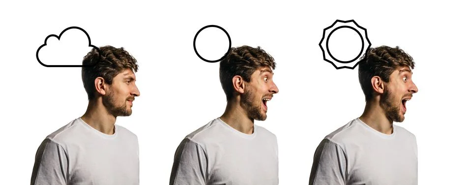 Thoughtful, finding solution man with question gear mechanism. Collage Stock Photos