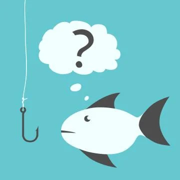 Thoughtful fish and fishhook Stock Illustration