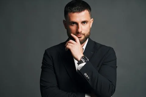 Thoughtful handsome man posing in studio Foto stock