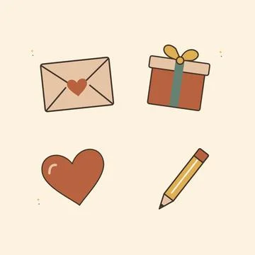 Thoughtful handwritten letter and a small gift. Decorative flat vector compos Stock Illustration