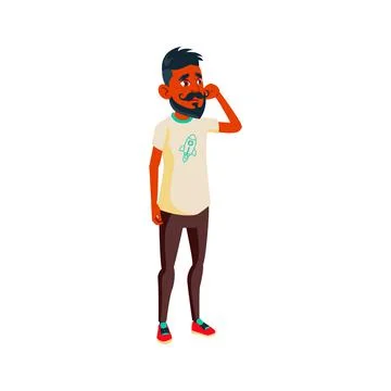 Thoughtful indian guy waiting test result cartoon vector Illustrazione stock