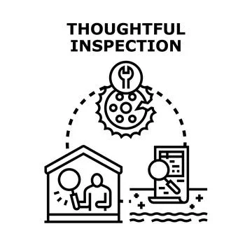 Thoughtful inspection process analyzing documents and property for repair Stock Illustration