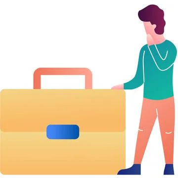 Thoughtful man with briefcase flat vector icon Stock Illustration