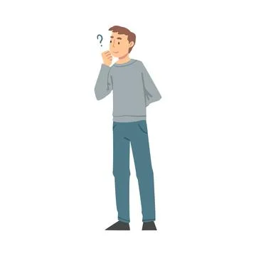 Thoughtful Man Character and Question Mark Thinking Over the Matter Vector Stock Illustration