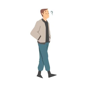 Thoughtful Man Character and Question Mark Thinking Over the Matter Vector Stock Illustration