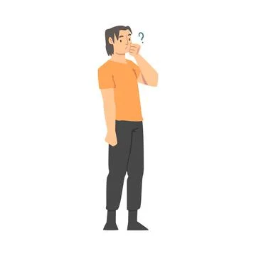Thoughtful Man Character and Question Mark Thinking Over the Matter Vector Stock Illustration