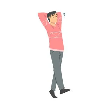 Thoughtful Man Character and Question Mark Thinking Over the Matter Vector Stock Illustration
