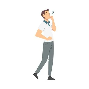 Thoughtful Man Character and Question Mark Thinking Over the Matter Vector Stock Illustration