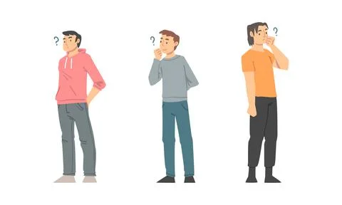Thoughtful Man Character and Question Mark Thinking Over the Matter Vector Stock Illustration