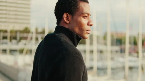 Thoughtful Man by the Harbor Stock Footage 316576818