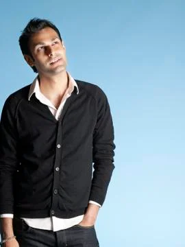 Thoughtful Man Looking Up At Copyspace Stock Photos