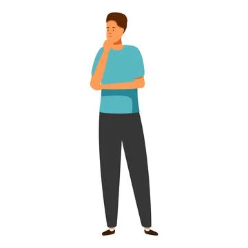 Thoughtful man making important decision touching chin and looking away Illustrazione stock