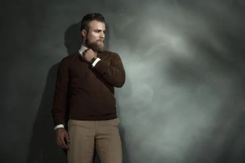 Thoughtful man standing looking at copyspace Stock Photos
