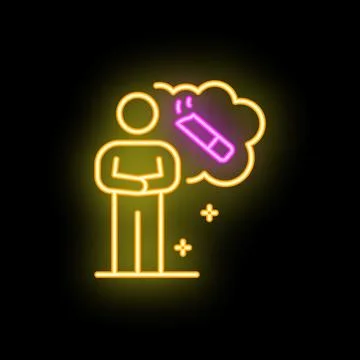 Thoughtful man thinking about electronic cigarette with neon light effect Stockillustratie