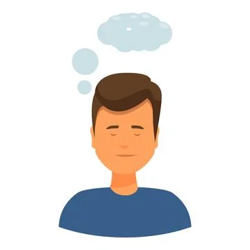Thoughtful man thinking with thought bubbles above his head 스톡 일러스트